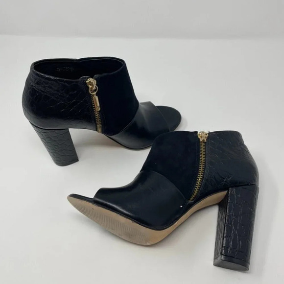 Trina Turk Los Gatos Open  Toe Leather Suede Croc Black Bootie Ankle Boot Sz 7.5 - Picture 6 of 10